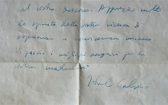 Lettera autografa Italo Calvino